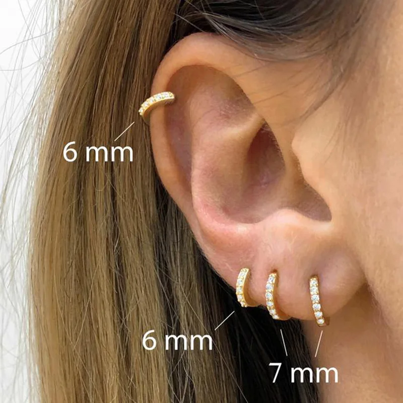 Silber Farbe Einfache Mode Hoop Kristall Zirkonia Kleine Huggie Dünne Knorpel Ohrring für Frauen Ohr Piercing Schmuck Geschenk