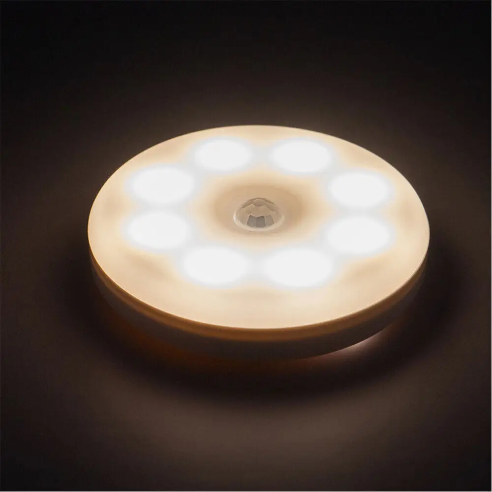 Motion Sensor Light Led USB NightLights Round Chargeable Lamp for Bedroom Kitchen Stair Hallway Wardrobe Cupboard Lighting