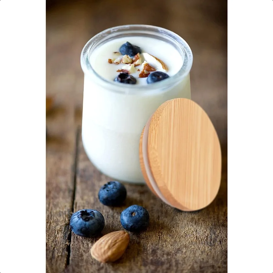 Oui أغطية جرة الزبادي Oui أغطية جرة الخيزران الزبادي مجموعة أغطية خشبية لبرطمانات الزبادي Oui أغطية برطمانات الزبادي مع ختم السيليكون R #2