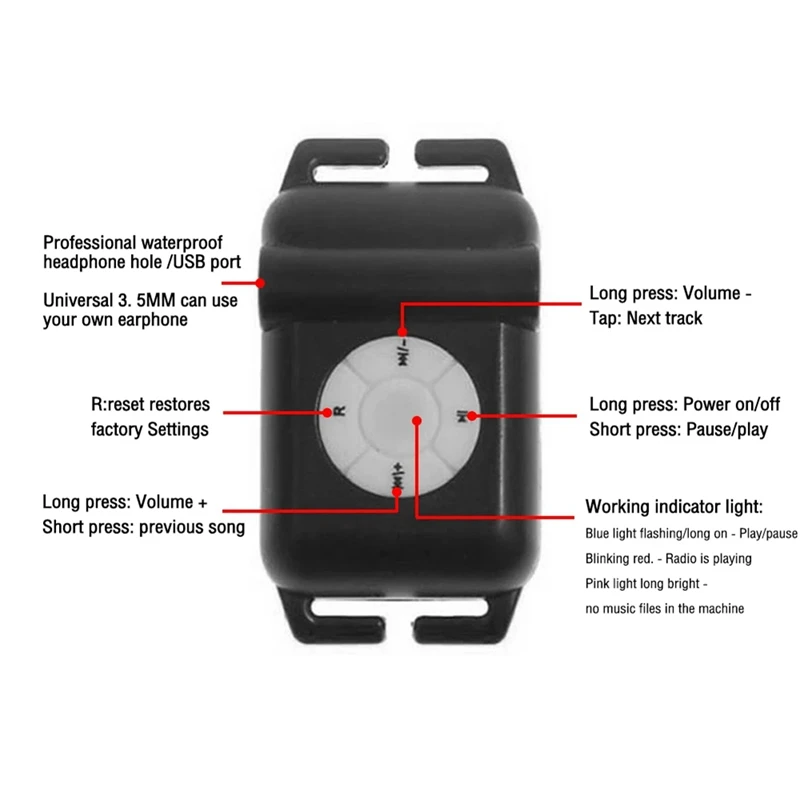 휴대용 MP3 플레이어, IPX8 방수, MP3 음악 플레이어, FM 라디오, 이어폰 포함, 수영 러닝 다이빙 워크맨용, 8G