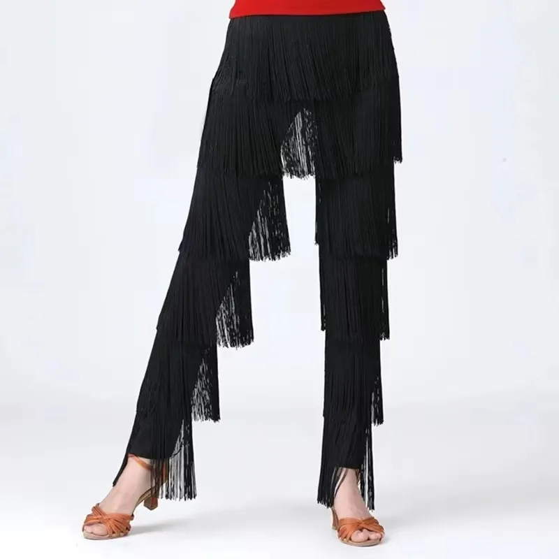 Adult Women Latin Dance Dress Fringed Trousers Ladies Modern Ballroom Dancing Long Pants Dancewear Performance Costumes faldas