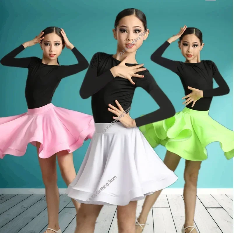 Girl Short Sleeves Standard Latin Dance Dress Children Ballroom Dance Dresses Kids Salsa Rumba Cha Cha Samba Tango Top Skirt