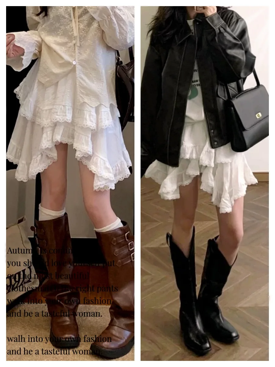 

White irregular cake skirt, half skirt, women's design sense, high waist lace lace lace lace fluffy short skirt, umbrella skirt