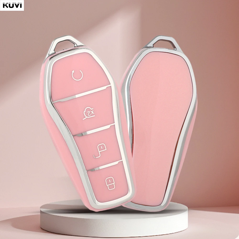 Pink TPU Car Key Case Cover For BYD Song Pro Plus Max Dmi EV Seal Dolphin Remote Control Holder Auto 4 Button Bag Accessories