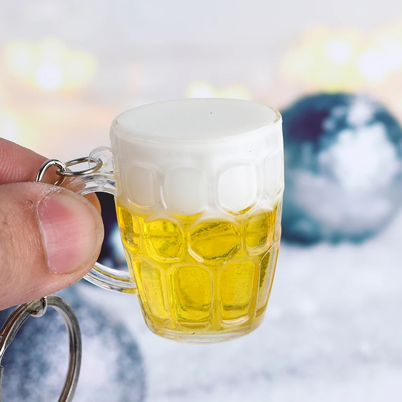 1PC Creative Acrylic Beer Mug Keychains Simulation Mini Drink Keyring For Men Women Car Bag Pendant Accessories Gift Party image 6