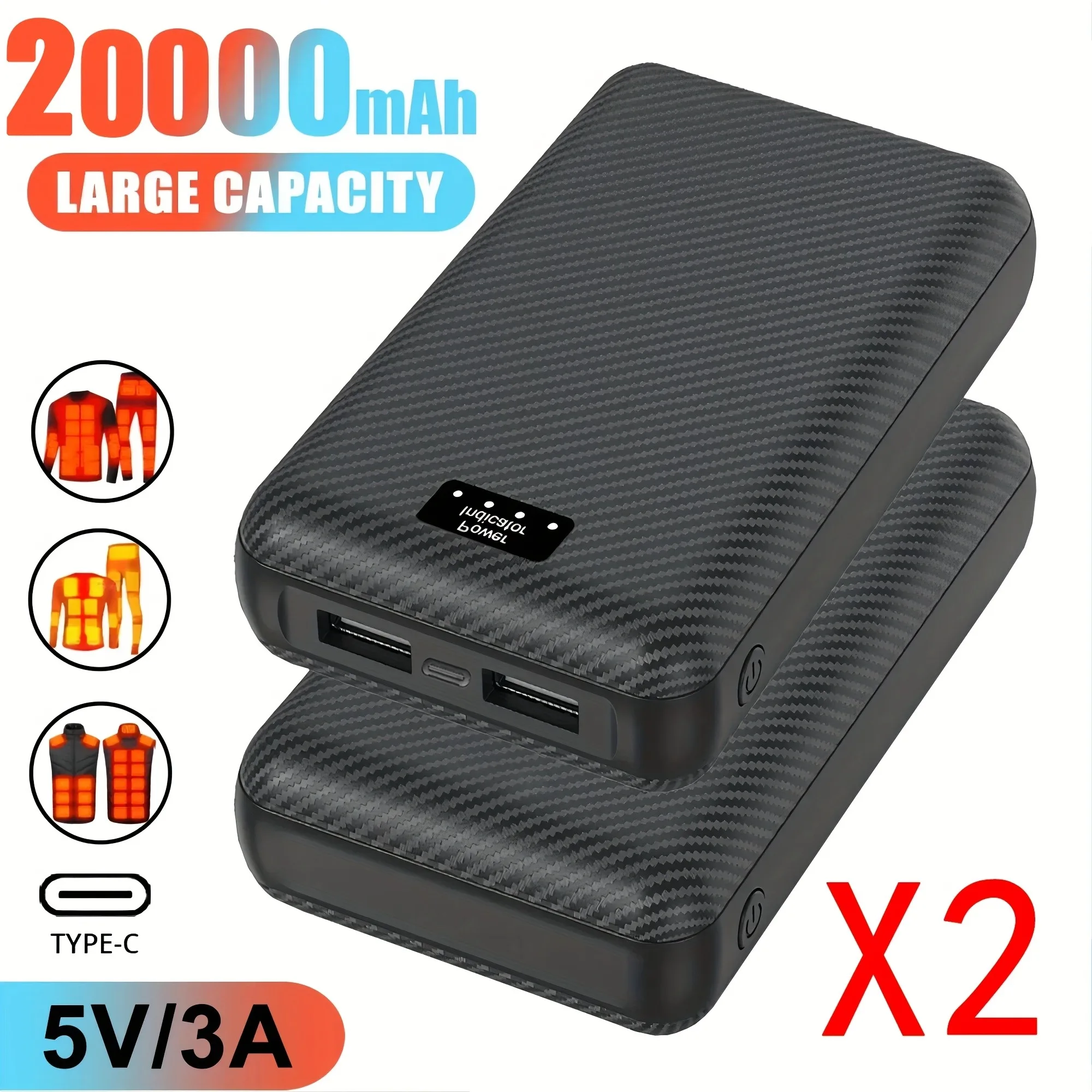 

20000 мАч Power Bank, жилет, куртка с подогревом, внешняя батарея, зимний нагреватель, шарф, носки, портативное электронагревательное оборудование