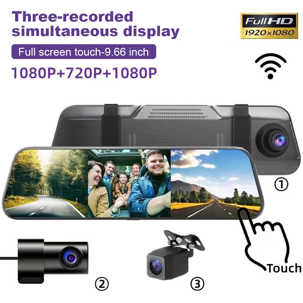 3 Channels Mirror Camera for Car Touch Screen Video Recorder WiFi HD 1080P Car Rearview Dash Cam IR Night Vision DVR Black Box