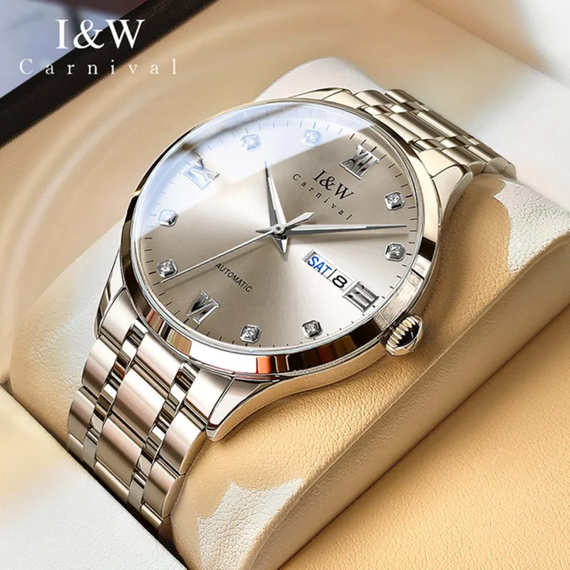 

Carnival Brand Luxury Mechanical Watch Waterproof NH35 Movement Calendar Dress Automatic Wristwatches for Men Relogio Masculino