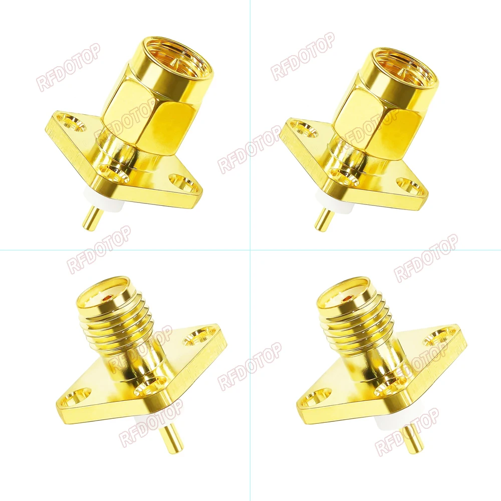 1 Pcs SMA Panel Mount Connector SMA Male Plug 4 Holes Flange Chassis Solder Coax Adapter SMA Female Jack PCB Converter 50 Ohm