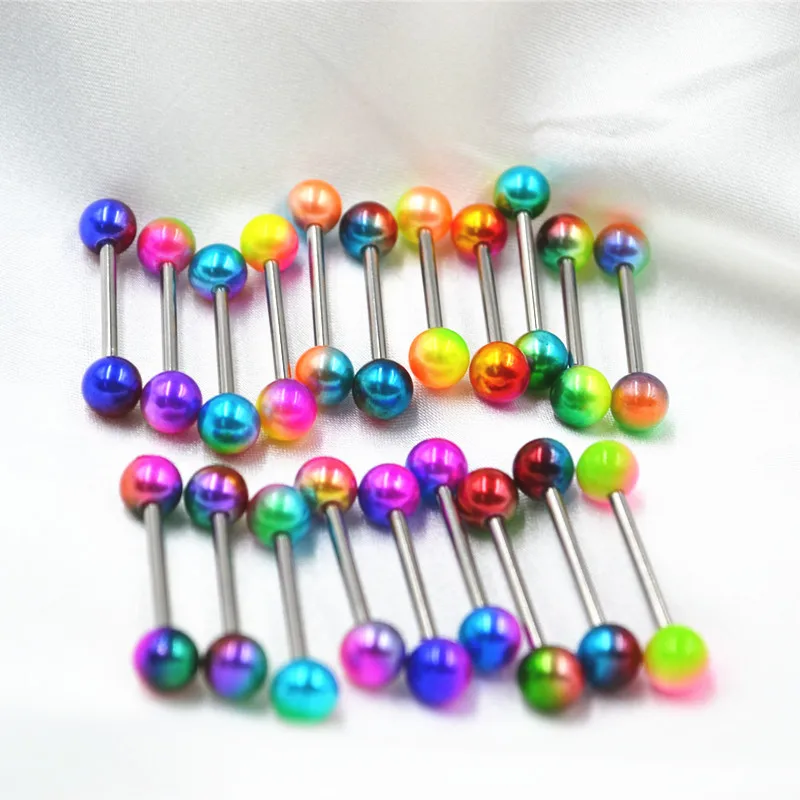 

200pcs Body Jewelry Tongue/ Nipple Shield Ring Barbells Straight Bar 14G New Colorful Nice Balls Body Piercing Jewelry