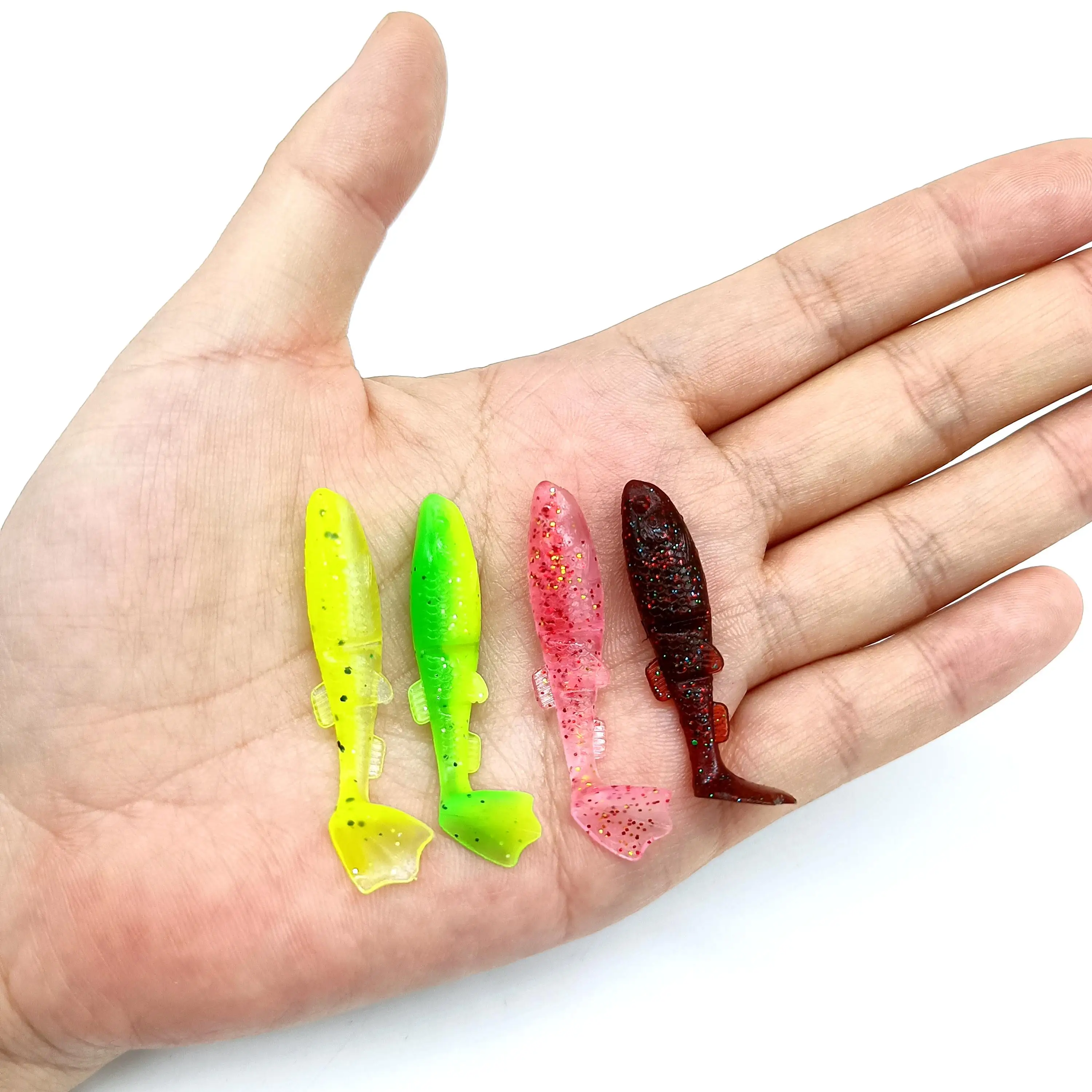 DUODUOYU 12PCS Mini T-Schwanz Weiche Angeln Locken 1g/40mm PVC Kleine Fisch Silikon Swimbait wobbler Für Hecht Bass Shad Angelgerät – Detail 11