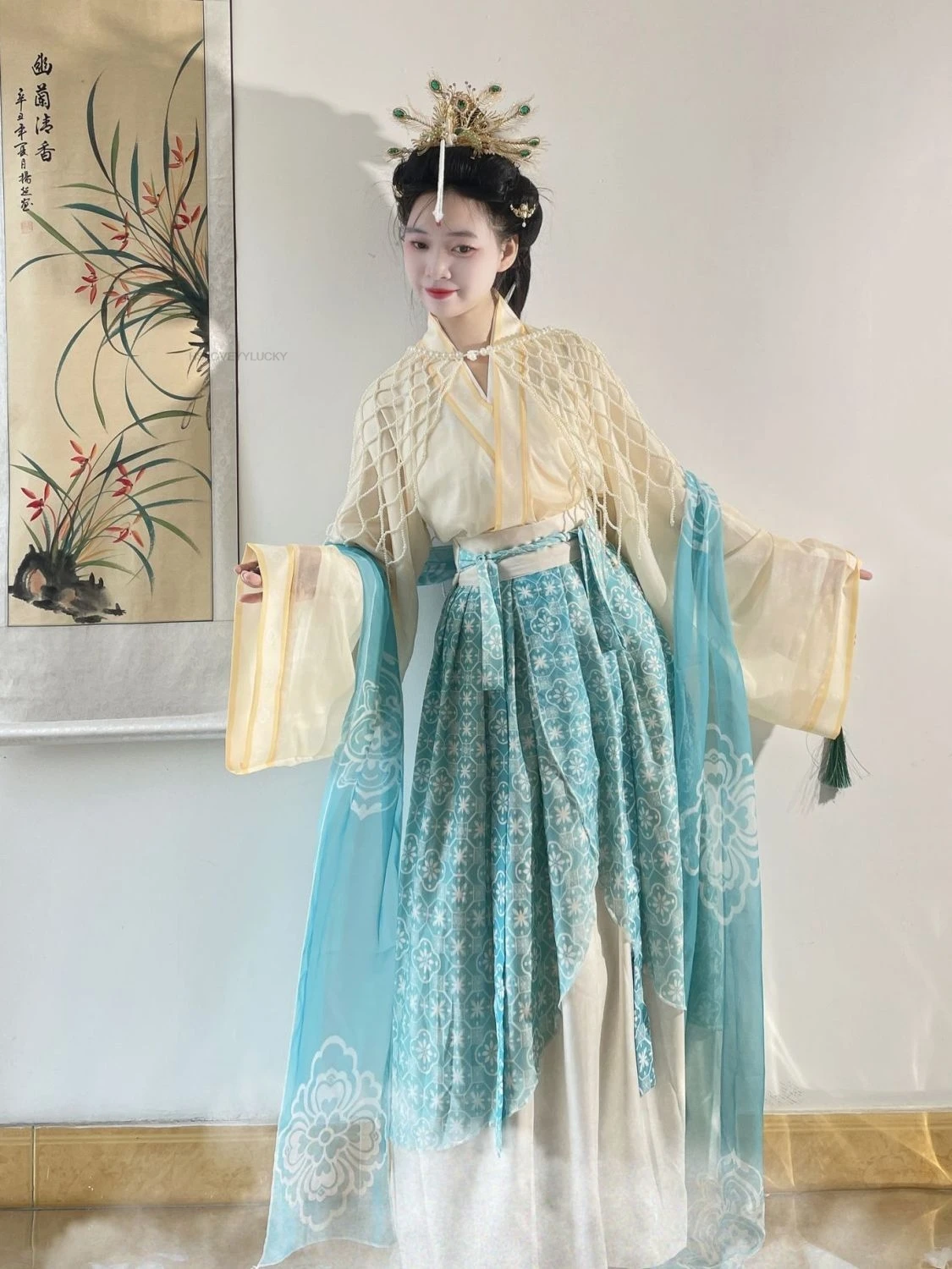 Autumn Winter New Hanfu Dress Women Chinese Traditional Hanfu Female Halloween Embroidery Ming Pearl Hanfu Dress Set