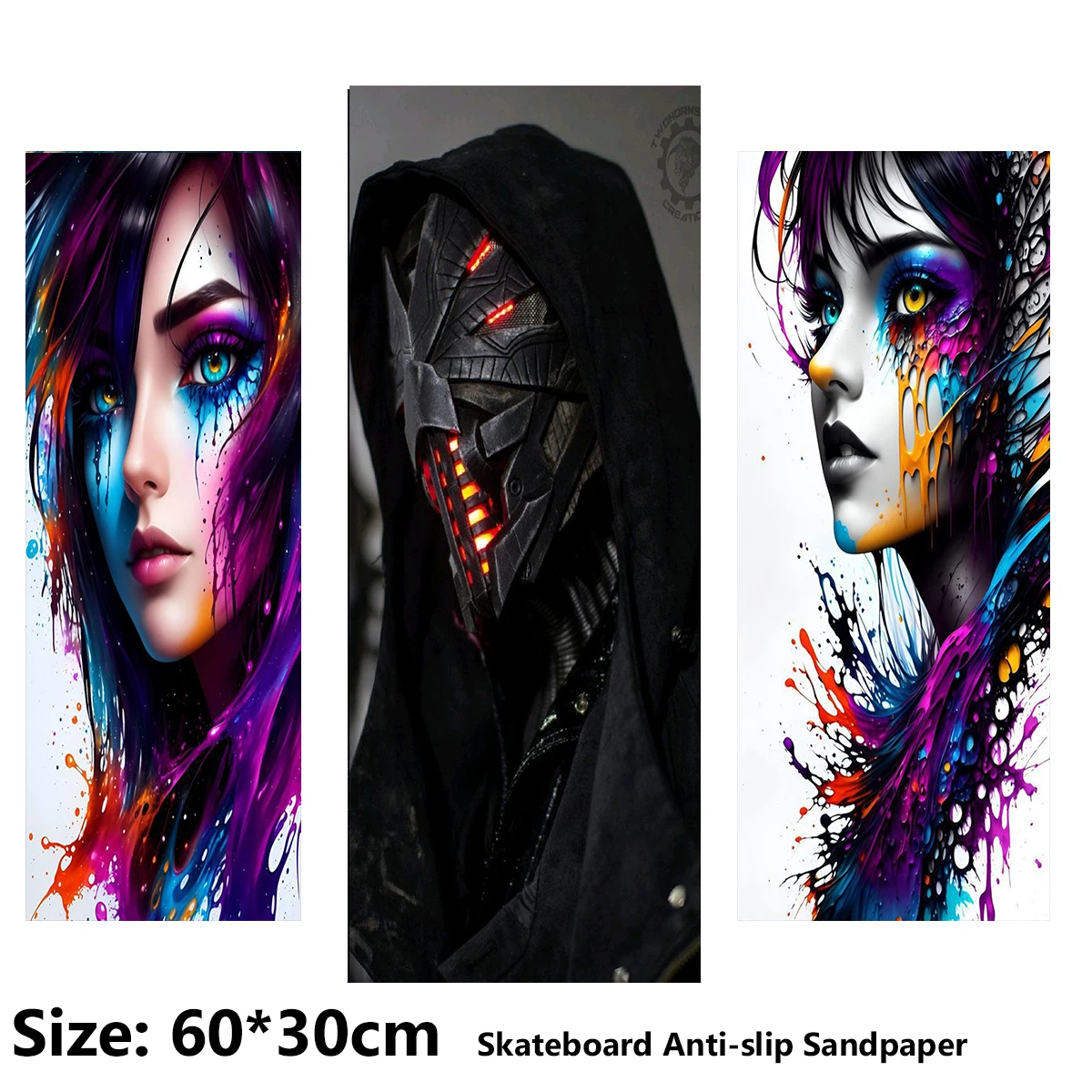 Mask Beauty Mural Pattern Electric Scooter Anti-slip Sticker Sandpaper Skateboard Grip Tape Sheet 60*30cm