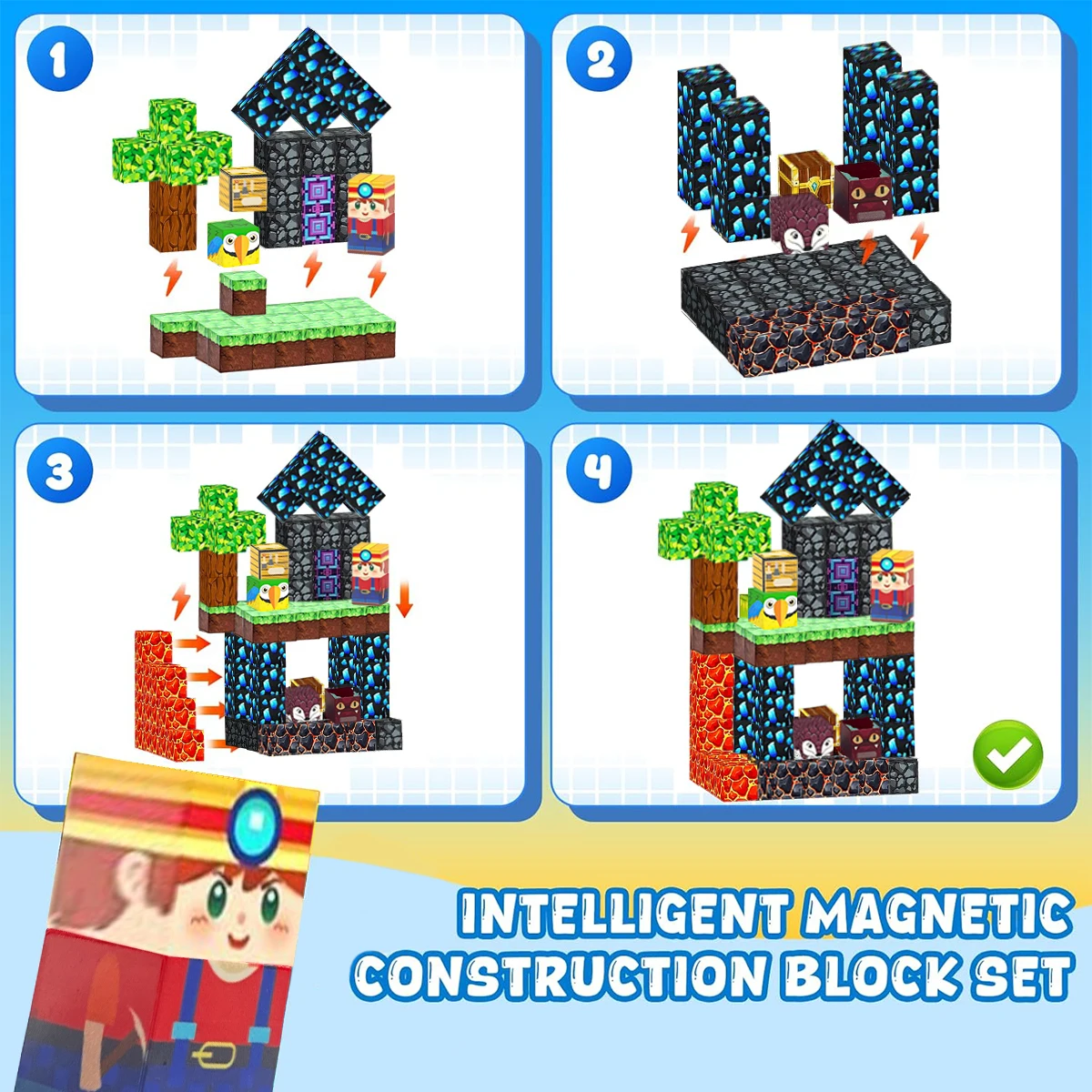 Magnetic Building Block Lava Adventure For Kid Boys Girls Ages 3+ Magnet Cube Set STEM Montessori Sensory Toy Convenient Storage - view 4