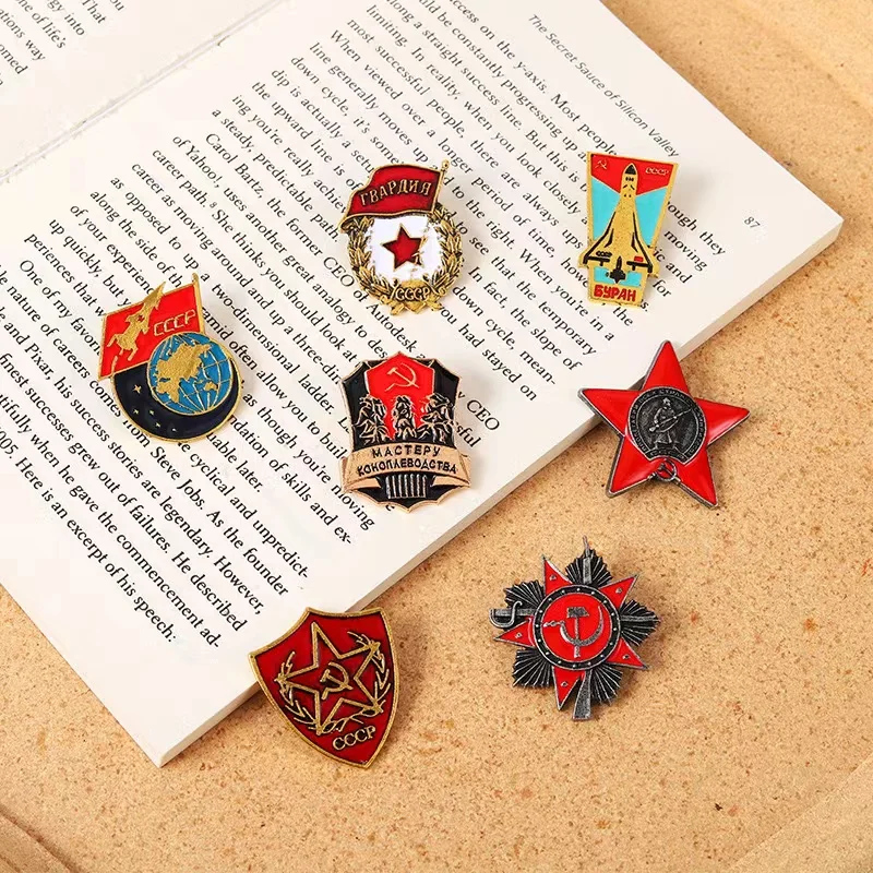 Pin Club |  Red Star Flag Brooches Cold War Custom Metal Lapel Badges Historical Memory Soviet Union Backpack Accessories Gifts