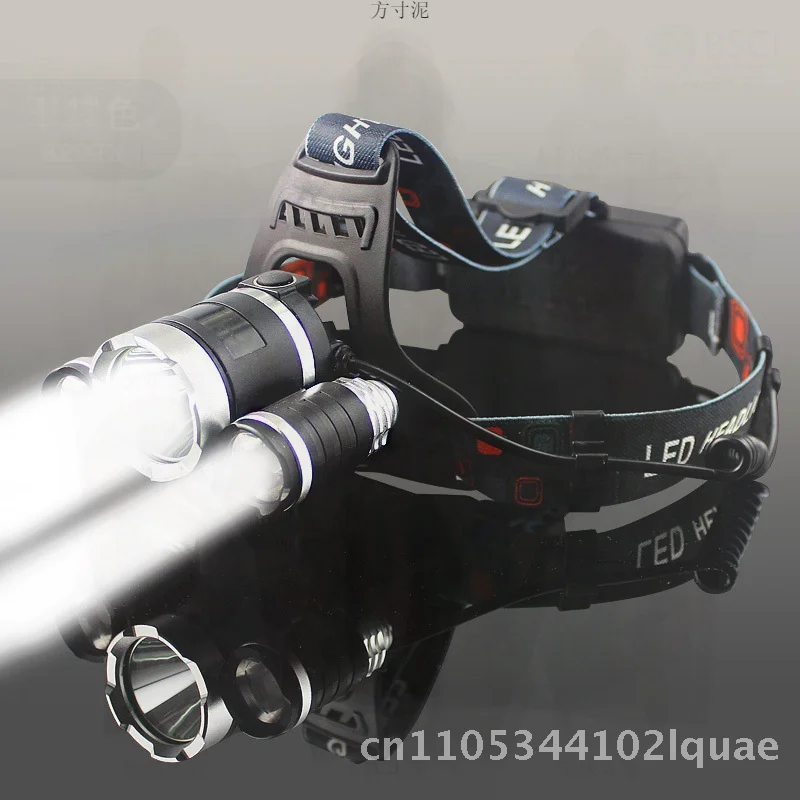 Phare LED Rechargeable à trois têtes, lampe de pêche à lumière forte, lampe de poche Super brillante à longue portée montée sur la tête pour mineur avec