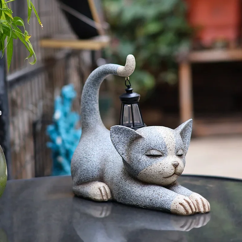 Adornos solares para jardín, estatuas de animales y gatos, terrazas al aire libre, balcones, patios, césped, decoración del hogar, decoraciones para el hogar