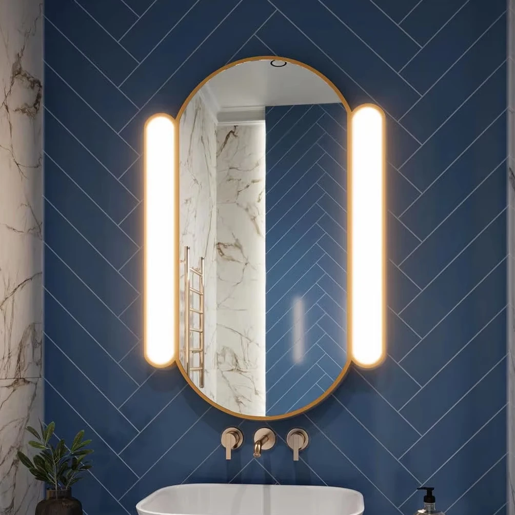 Modern Illuminated Oval Pill Shaped LED Wall Mount Mirror Aluminum Alloy Frame Waterproof Design China Manufactured Horizontal