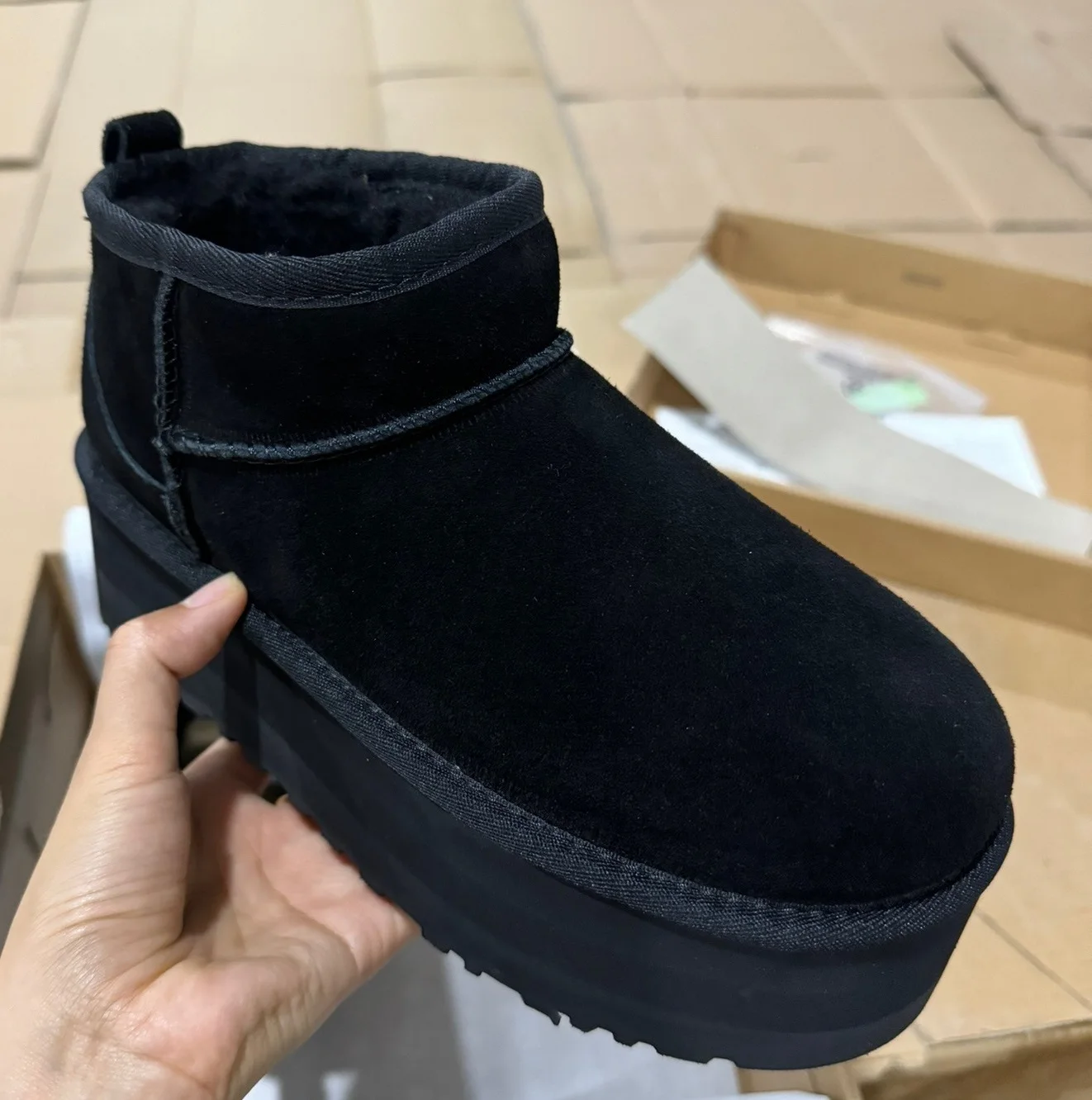 HQF UG Top Quality 5CM Platform Women Snow Boots Sheep Fur Wool Lined Waterproof Ankle Winter Shoes Black Chestnut Size EU35-40