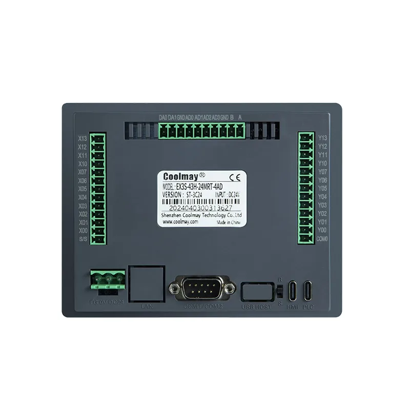 Coolmay Factory 4.3 Inch HMI PLC All-in-One 12DI 12DO Relay Output 4AD2DA Support MODBUS RTU RS485 RS232 for Car Wash Machine