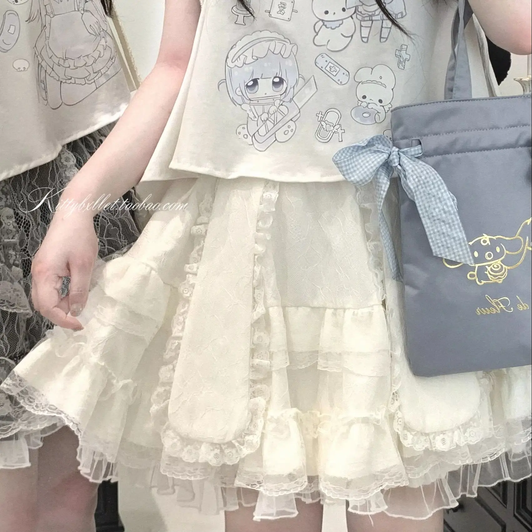 

Original New Spring Summer Double Lace Cute Rabbit Ears Elastic Waist Puffy Skirt Women Elegant Mesh Ruffles Princess Skirts