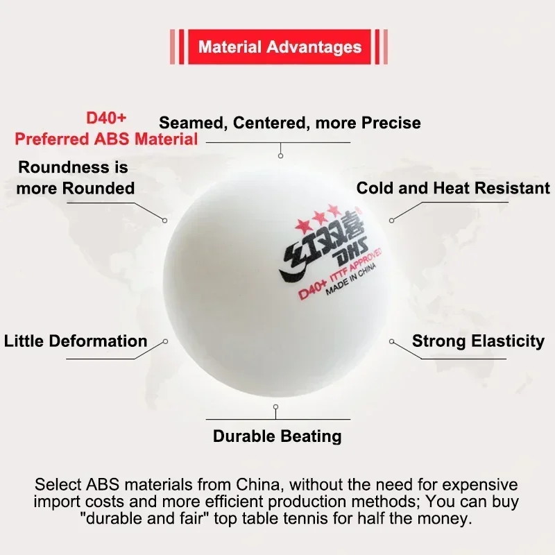 DHS D40 + BI اللون 3 نجوم كرات تنس الطاولة ABS مادة جديدة مع التماس ITTF المعتمدة كرات بينغ بونغ للتدريب 10 قطعة/صندوق