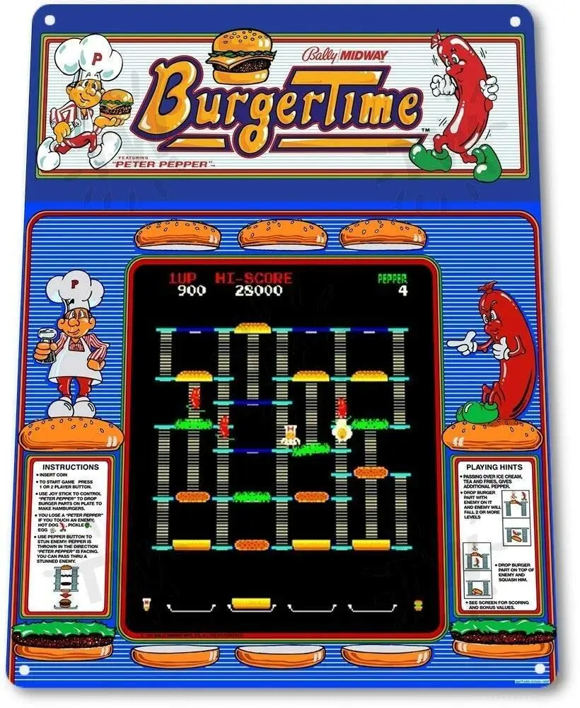 Keviewly Burger Time Classic Midway Arcade Marquee Game Room Wall Decor - 8