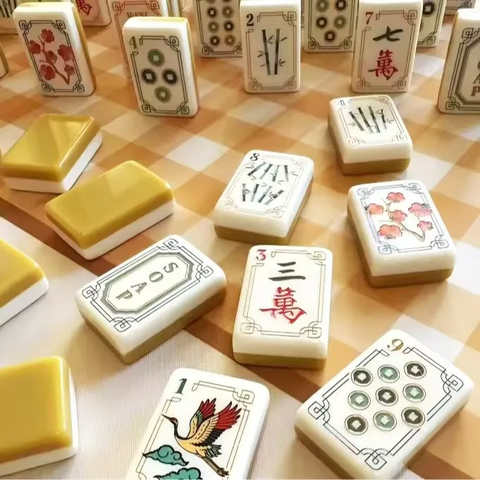 Luxury American-style Red Flying Crane Acrylic Mahjong Set, 160 Pieces, Eco-Friendly Chess Card Game, High-quality Tiles