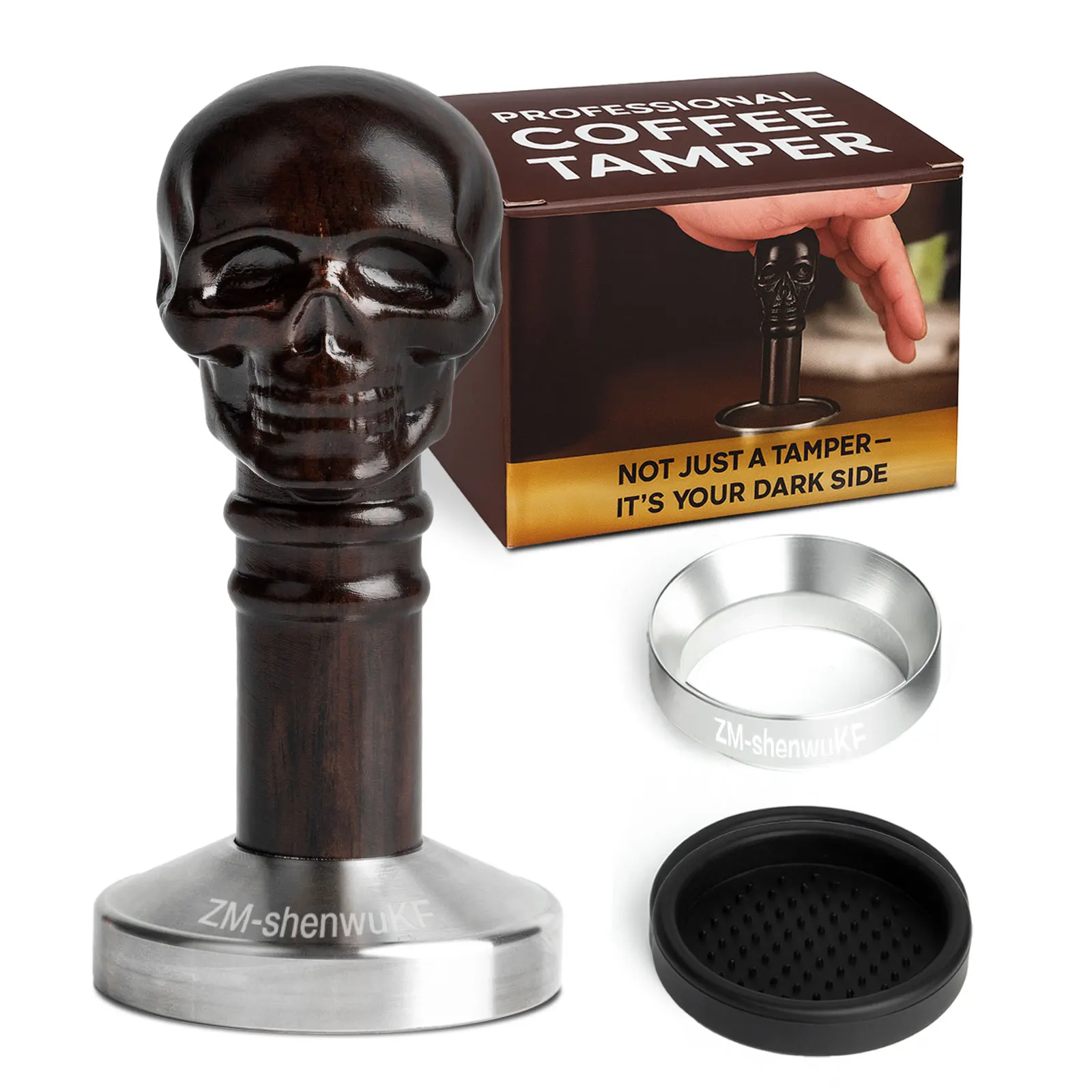 

Shenwu KF Темпер для эспрессо с черепом Темпер для кофе с резиновым ковриком и дозирующим кольцом Твердый инструмент для тампера Рождественский подарок на день рождения