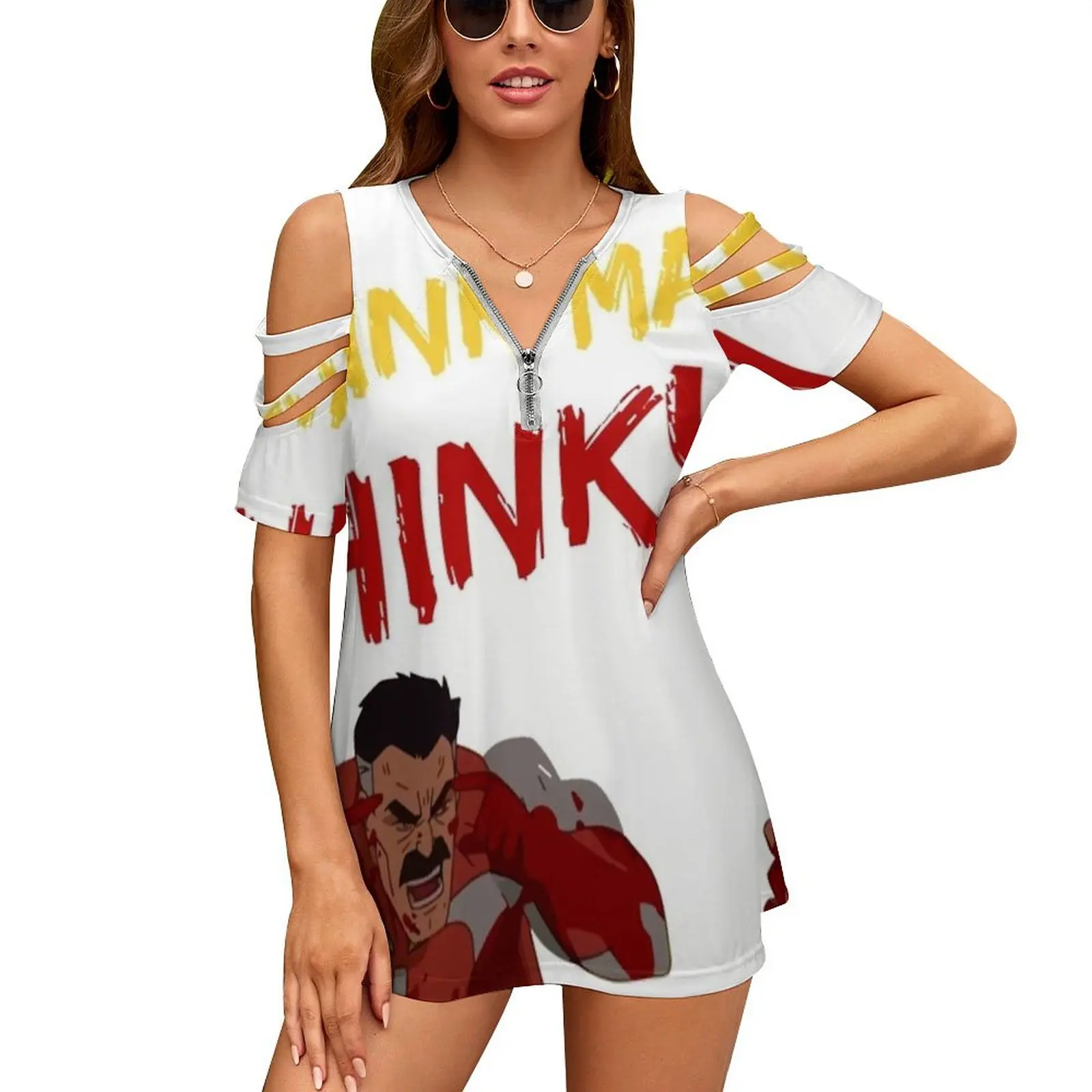 Think Mark , Think! Meme From Invincible Omniman Women T-Shirt Crewneck Casual Short Sleeve Tops Summer Tees Think Mark Think