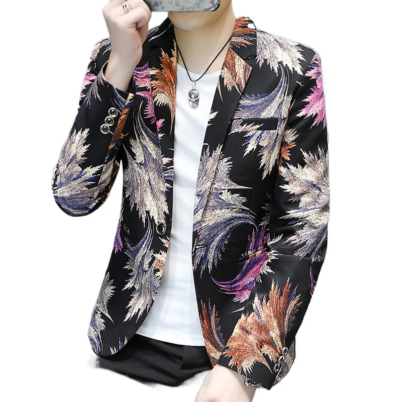 2024The New Men\'s Fashion Handsome Printed Suit Casual Korean Version of The Trend Banquet Stage  Blazers   Blazer Masculino