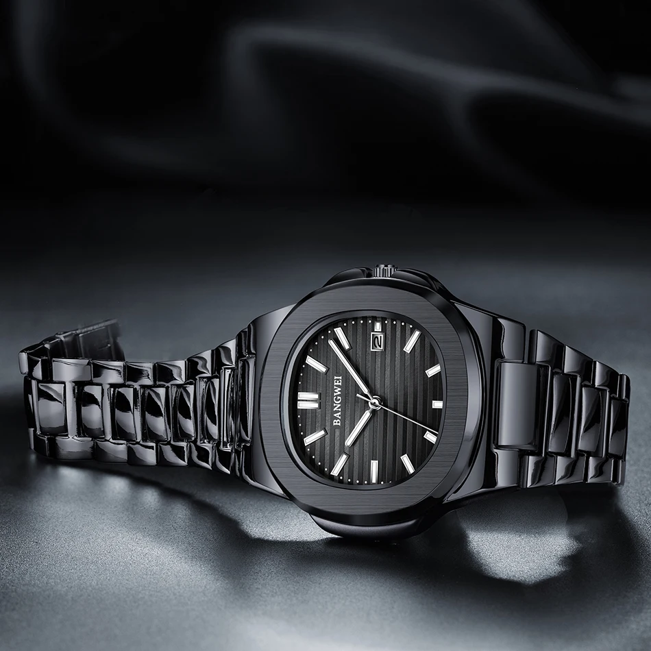 BANGWEI Modische Quadratische Quarz-Herrenuhr Wasserdicht Leuchtend mit Datumsanzeige Edelstahl-Uhren für Männer Luxuriöse Business-Herrenarmbanduhr – Detail 15