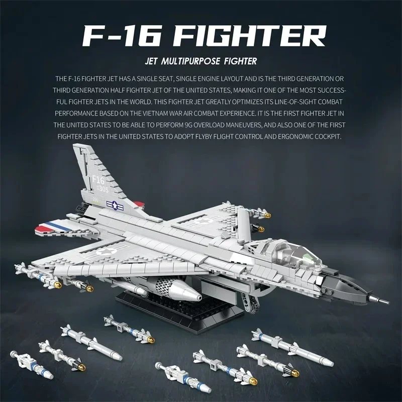 1427PCS Fighting Falcon F-16 Fighter Building Block USA Military Plane Model Bricks Desktop Decoration Toys Kids Holiday Gifts