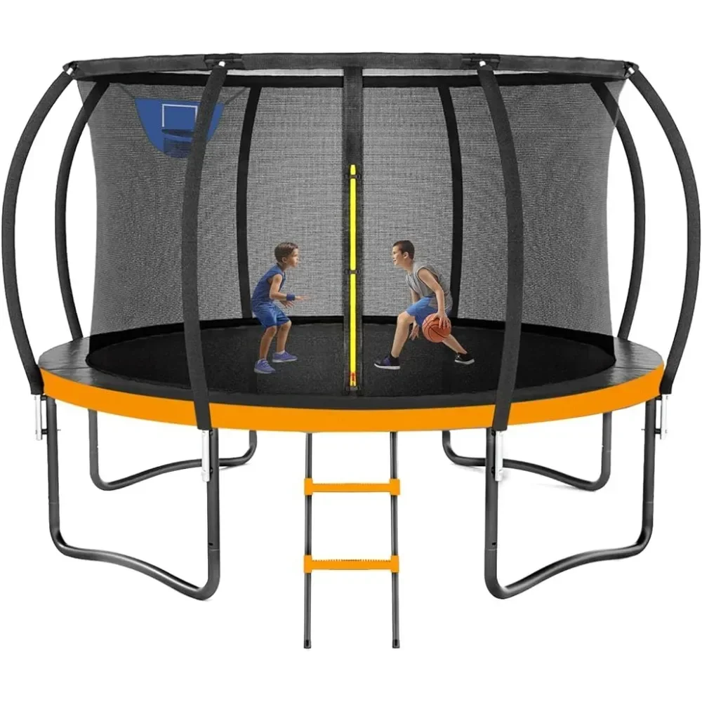 Trampoline 12FT  Outdoor Trampolines for Kids and Adults, Recreational Trampoline with Enclosure Net & Ladder, Round Trampoline