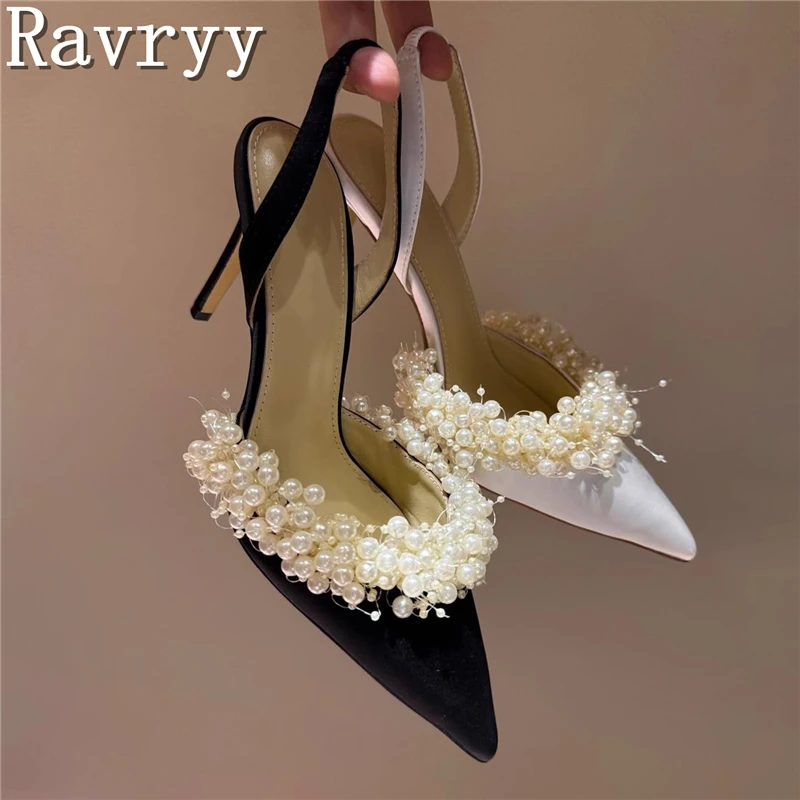 

Женские туфли-лодочки с острым носком и жемчужной цепочкой, роскошный дизайн, элегантные женские банкетные модельные туфли на тонком высоком каблуке с открытым носком