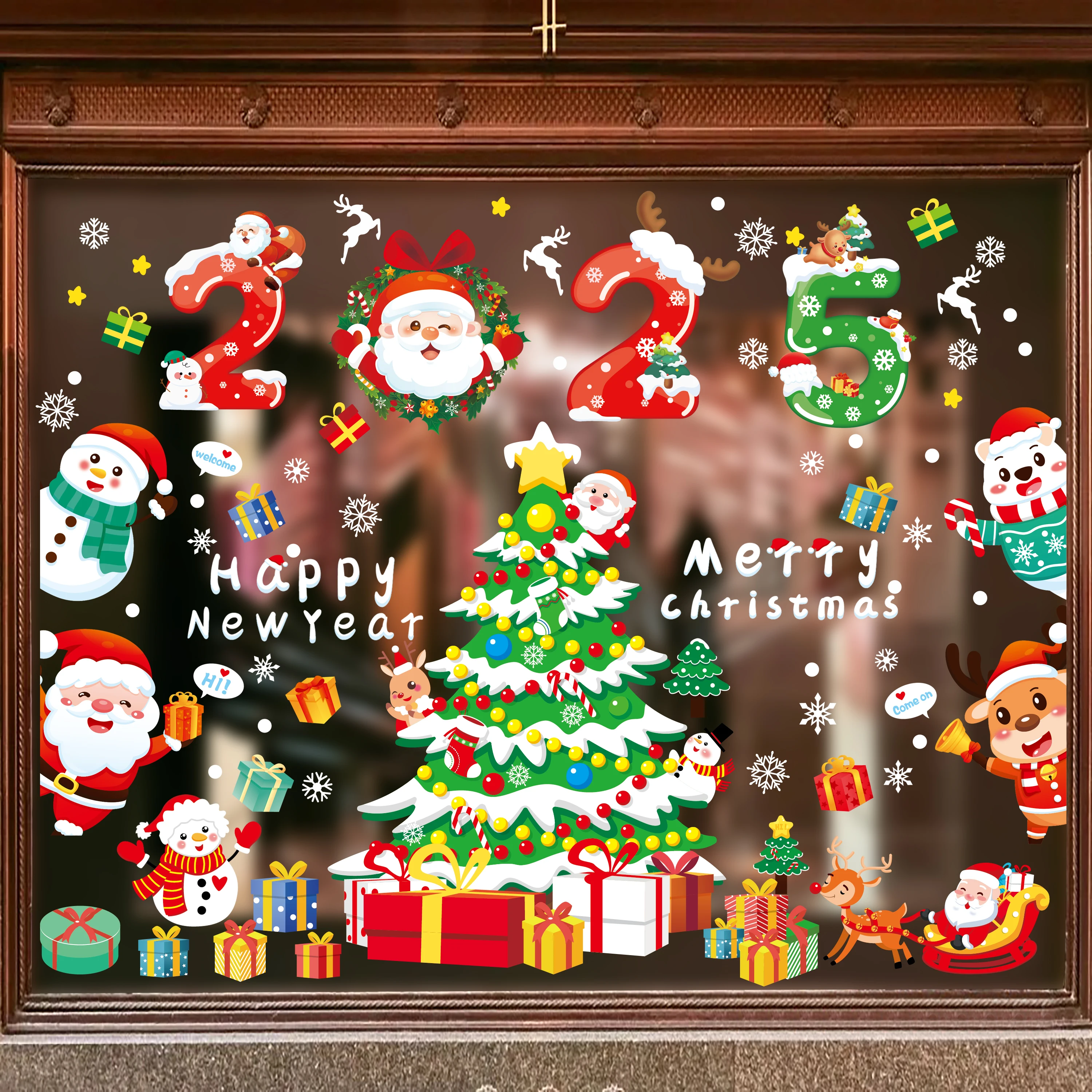 Christmas cartoon large size glass stickers 2025 new holiday window stickers atmosphere decoration,holiday gifts,happy new year！