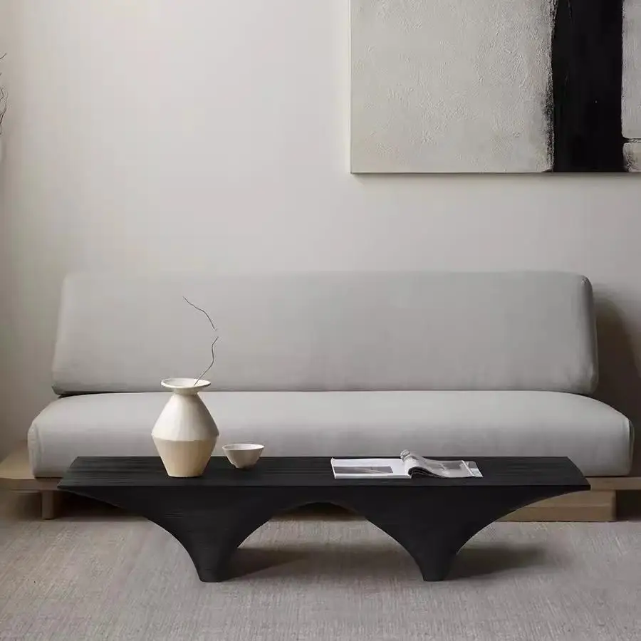 For Black Carbonized Solid Wood Tea Table, Creative Log Coffee Table for Living Room & Balcony