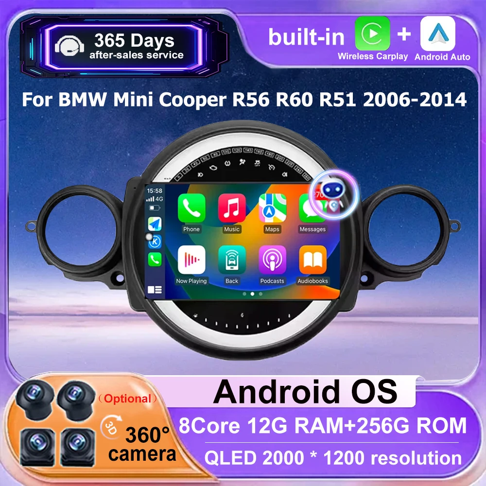 Android 16 Auto Carplay pour BMW Mini Cooper R56 R60 R51 2006-2014 autoradio lecteur multimédia GPS Navigation stéréo BT DSP WIFI