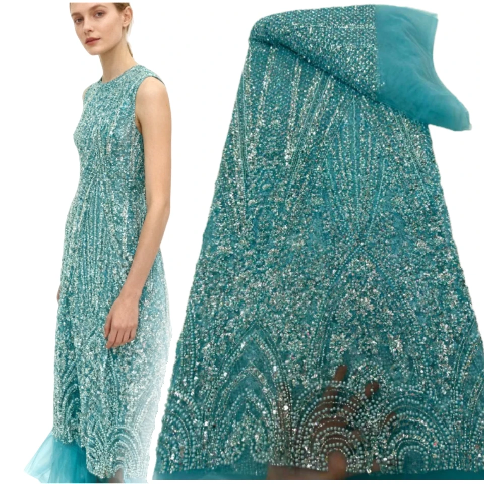 

African Beaded Lace Tulle Fabric, Heavy Handmade, Swiss, Sequin Fabric, Nigerian Wedding, Prom Dress, Sew, High Quality, AH1795