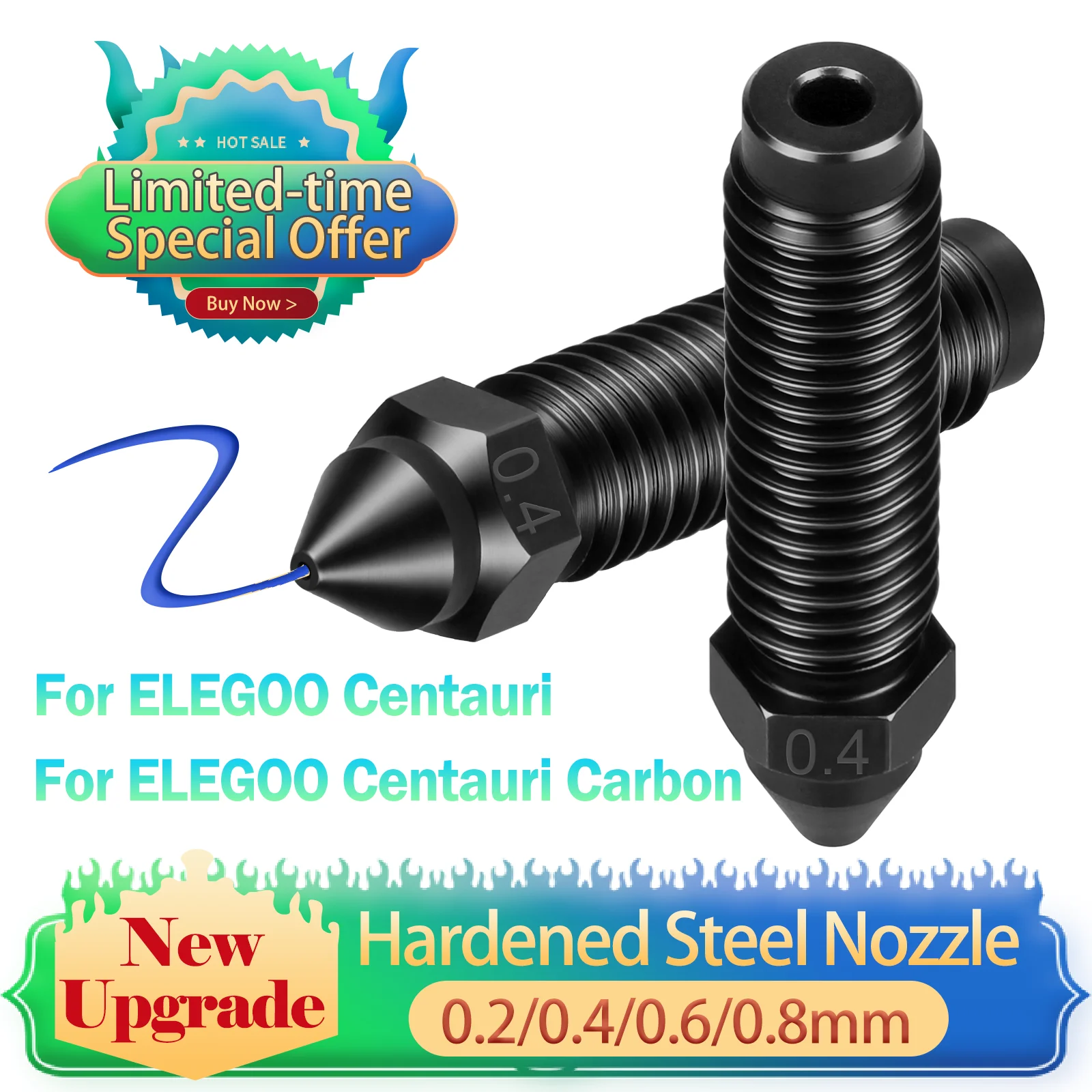 

Насадка из закаленной стали для Elegoo Centauri 0,4 мм, высококачественные насадки Hotend для Centauri Carbon, запасные части для 3D-принтера