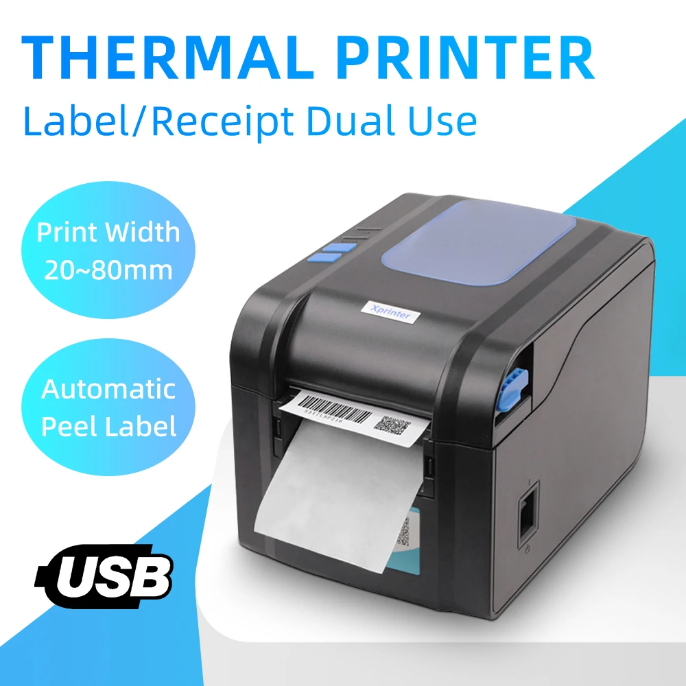 To 80mm Thermal Label Printer Receipt Bar QR Code Sticker Machine xp 365b 370B USB Bluetooth Printing