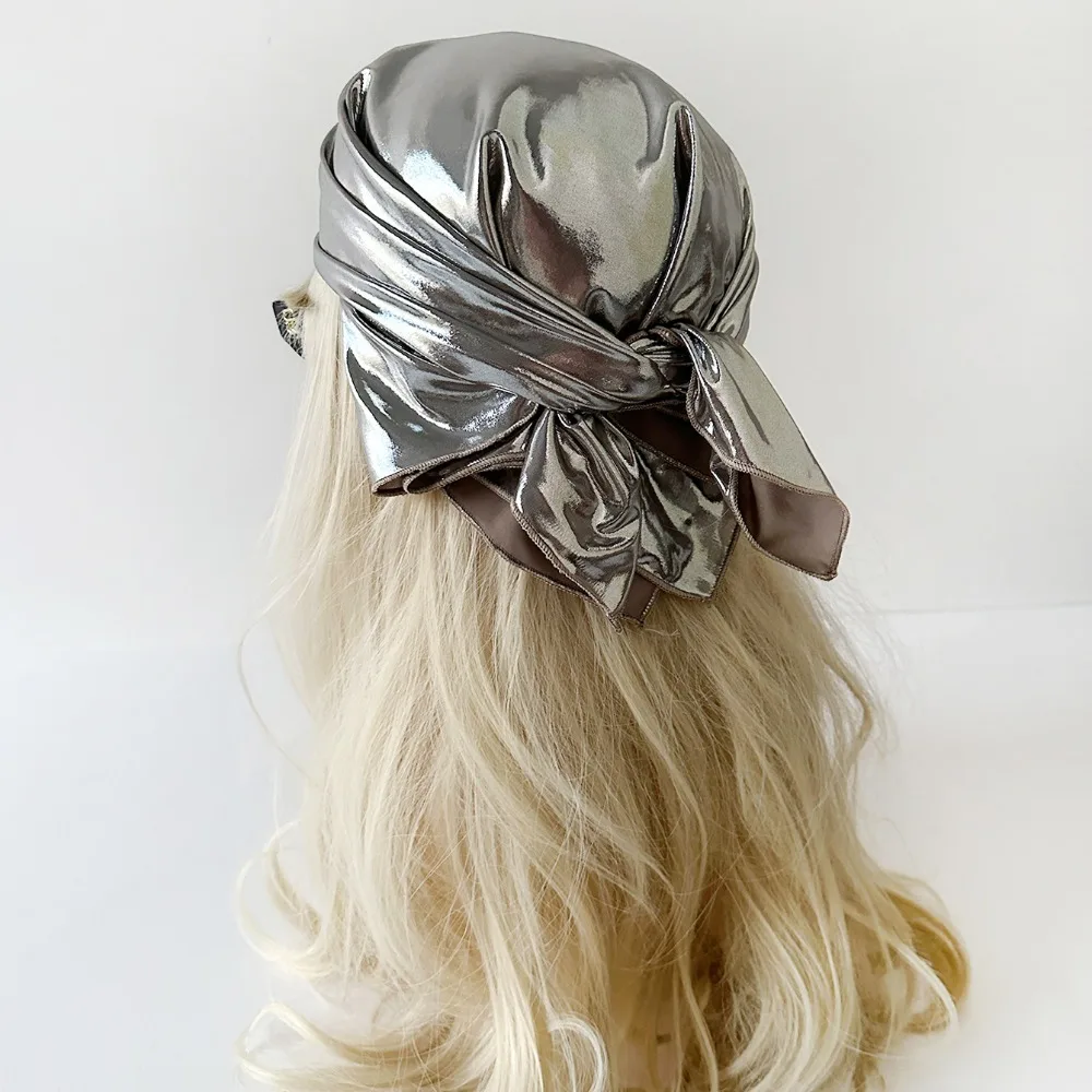 Y2K – foulard pour cheveux argentés liquides, bandeau enveloppant doux, couleur Laser, écharpe mince, Hip Hop Punk, Bandana, Streetwear
