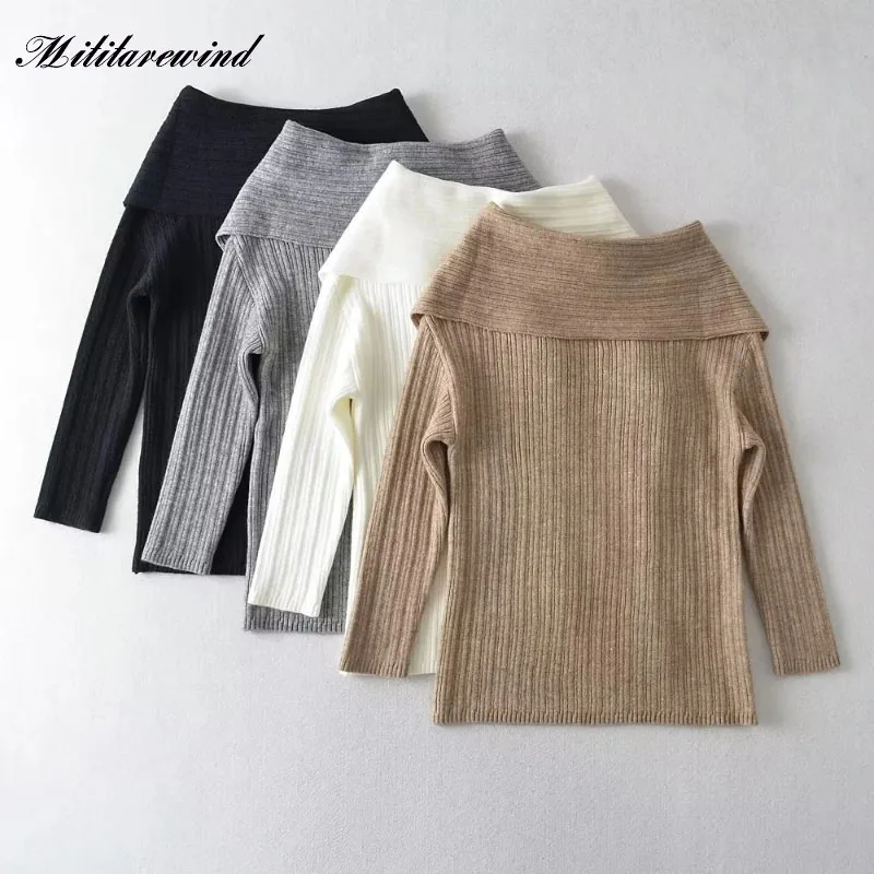 Autumn Winter New One-shoulder Careful Machine Knitted Sweater Sexy Slim Bottoming Shirt Solid Color All-match Pull Femme