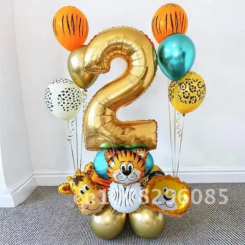 

Jungle Animal Balloons Set 18pcs Metallic Chrome Latex Balloon Gold Number 30inch Globos Kids Birthday Party Baby Shower Decor