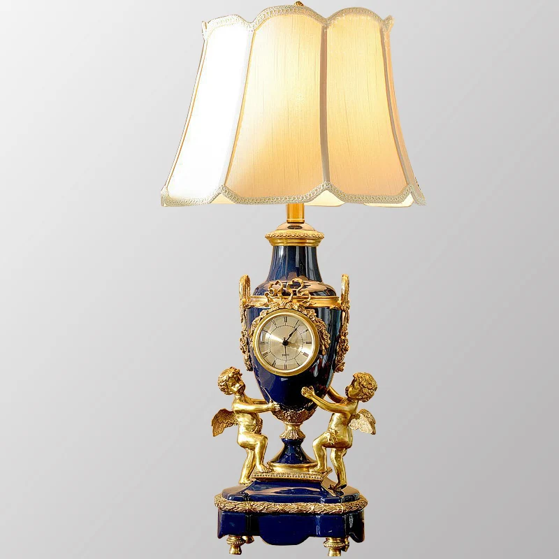 Creative Clock Accessories Porcelain Table Classical Noble Led Home Lampshade Brass Decor Ceramics with White