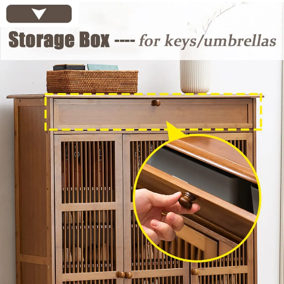 منظم خزانة تخزين الأحذية من الخيزران Gdrasuya10، خزانة أحذية للمدخل 4 طبقات منظم رف الأحذية مع أبواب مناسبة لـ H