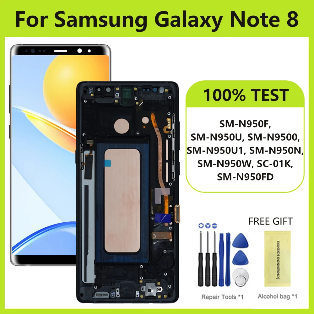 Super AMOLED For Samsung Galaxy Note 8 N950 N950F N9500 LCD Display Touch Screen Digitizer Assembly Replacement Parts with Frame