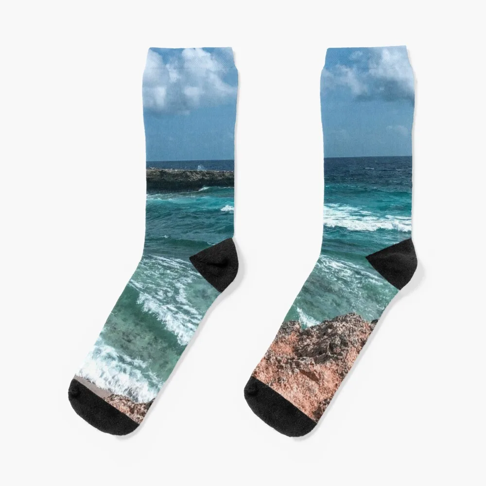 Aruba Cliff Ocean Photograph Socks football winter japanese fashion men cotton high quality Socks For Women Men's