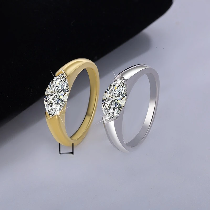 

High-quality Silver Moissanite Marquee Ring, Simple, Fashionable, High-end and Classic Women's Ring