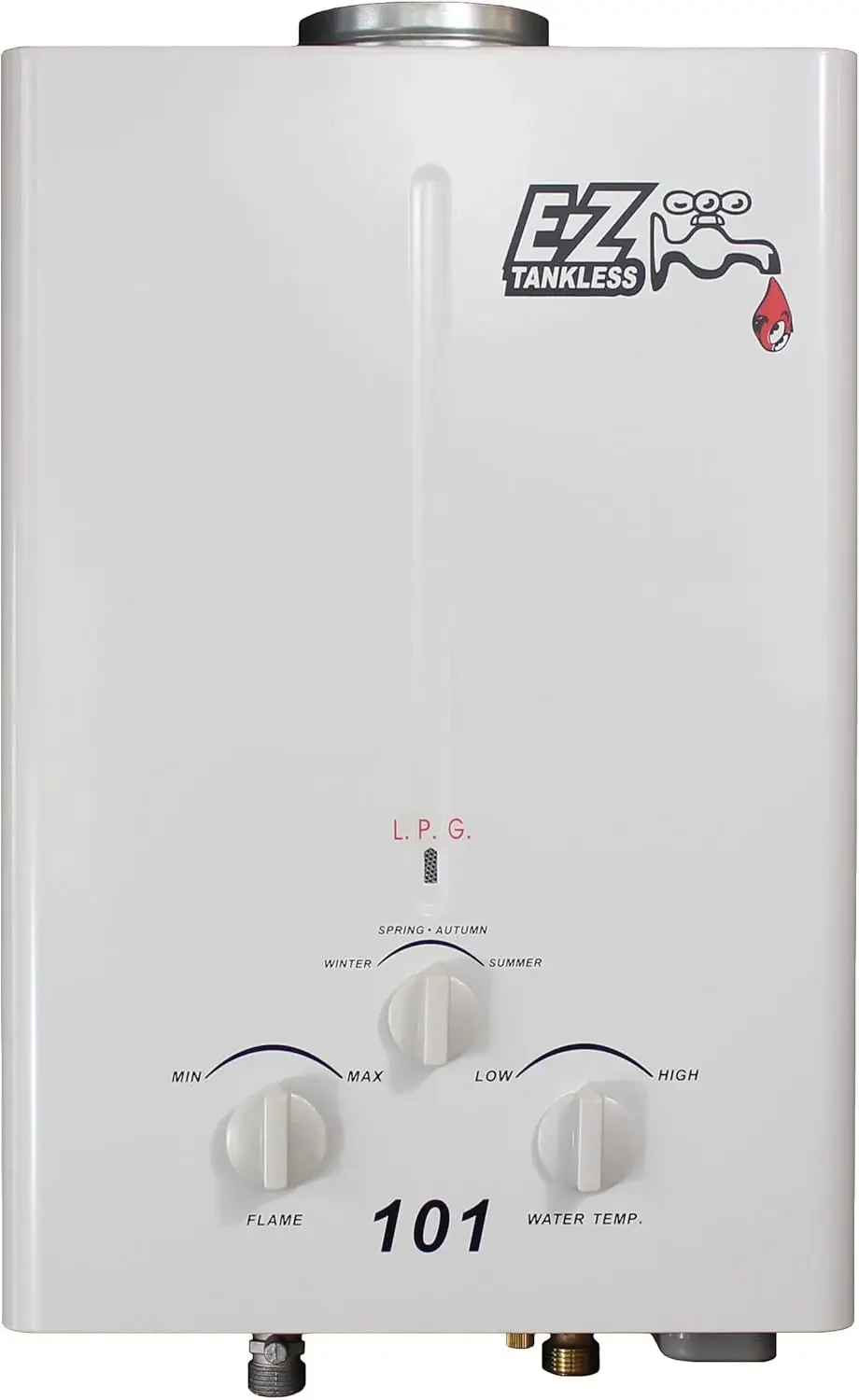 101 Outdoor Tankless Water Heater Propane (LPG) Gas 2 GPM Small Portable Point of use - Battery Powered Ignition - Cam